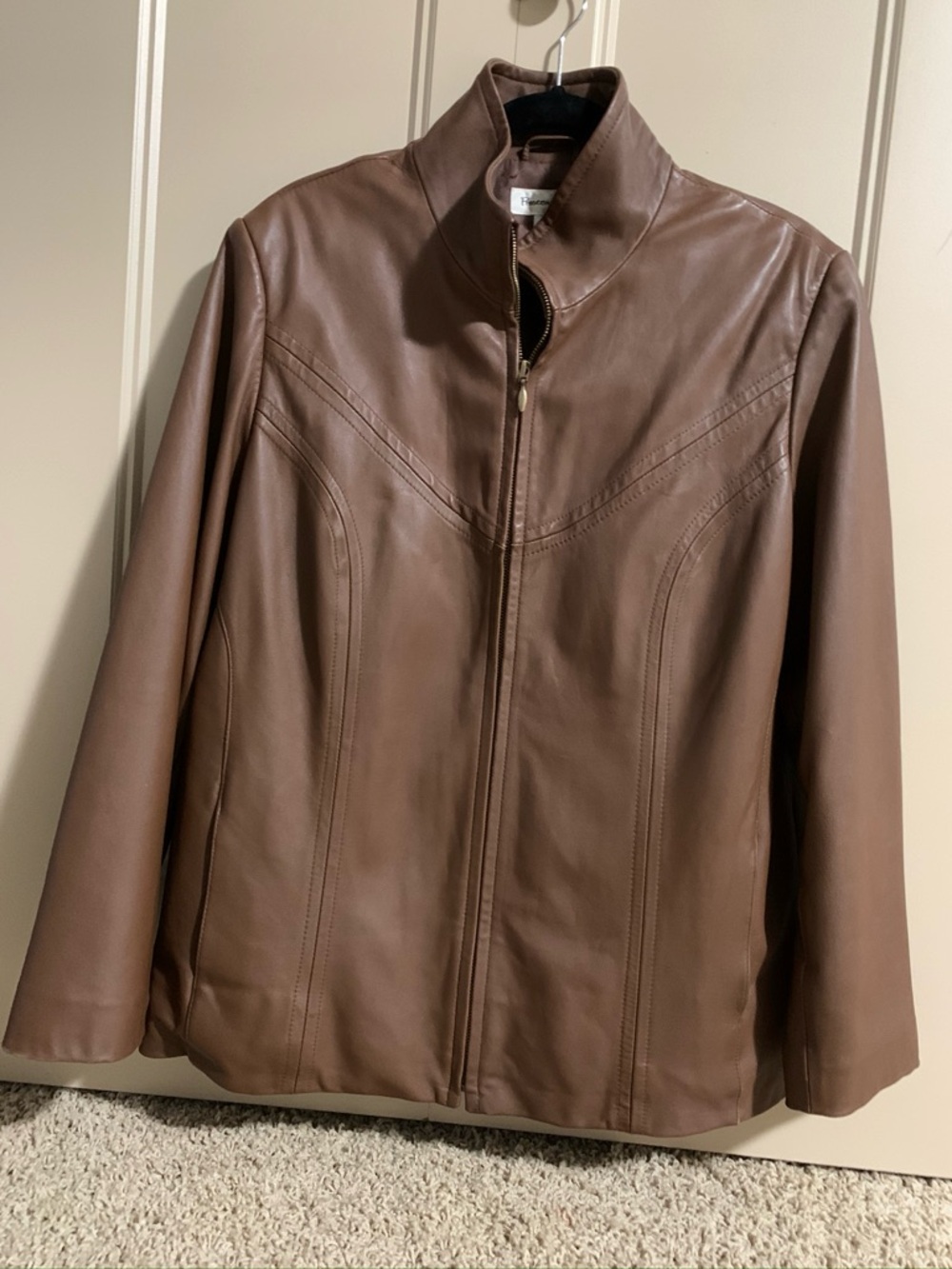 Preston & York Women's Brown Leather Zip-Front Jacket